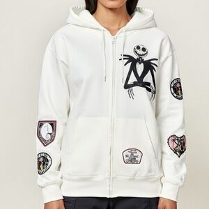 Nightmare Before Christmas Embroidered Patches Zip Hoodie Jack Skellington
